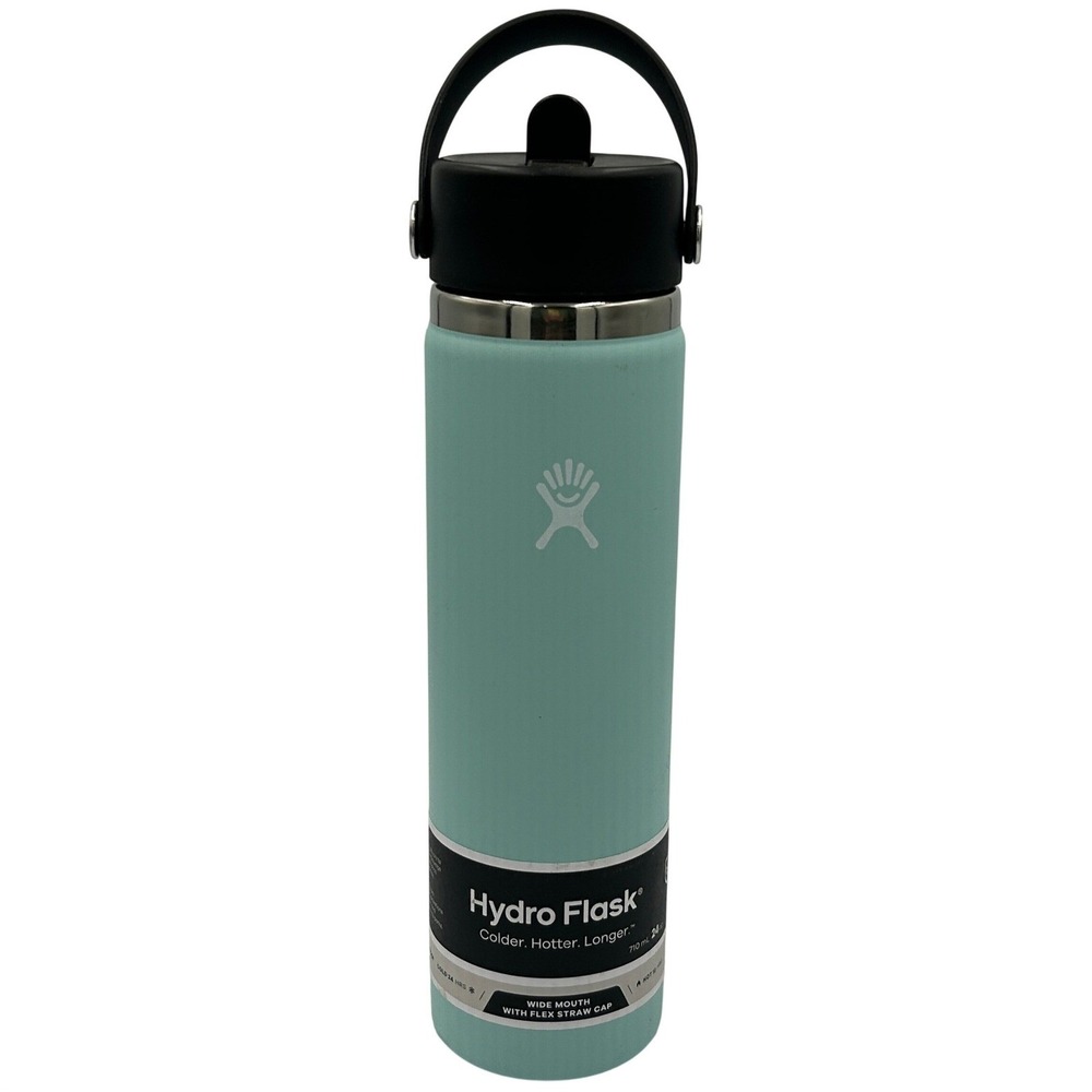 Hydro Flask Wide Mouth Water Bottle‎ with Flex Straw Cap 24 oz Mint Green